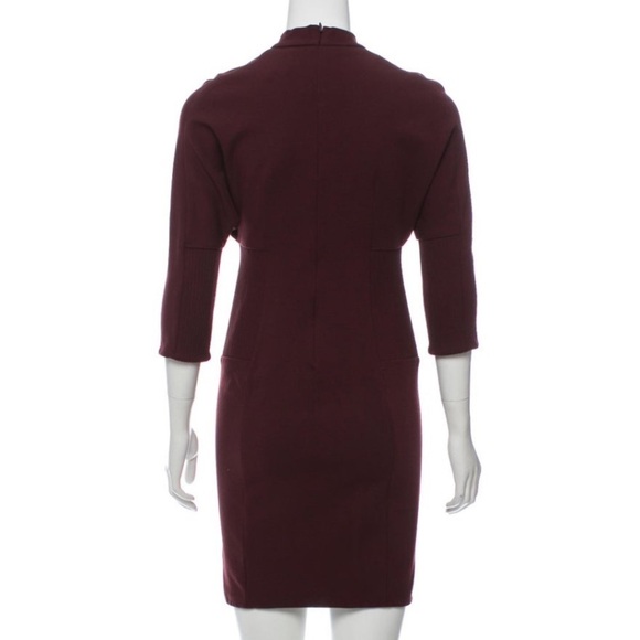 3.1 Phillip Lim Size 2 Funnel Neck Ponte Corded Dress Mini Structured Burgundy - Picture 3 of 7